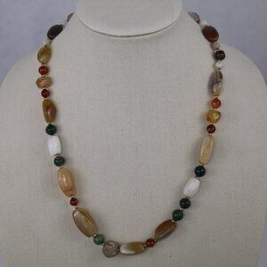 Vintage Polished Multicolored Semi-Precious Stone Agate Necklace 26in